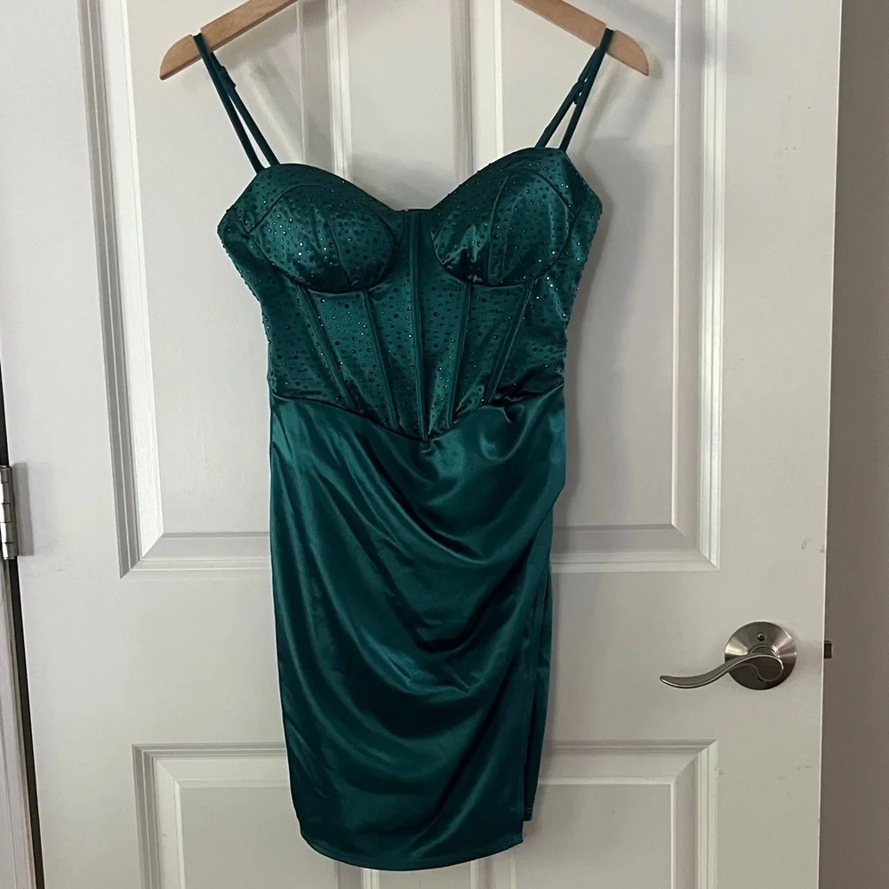 b darlin dresses green B Darlin Emerald green Satin Mini Corset Dress Sz 3/4